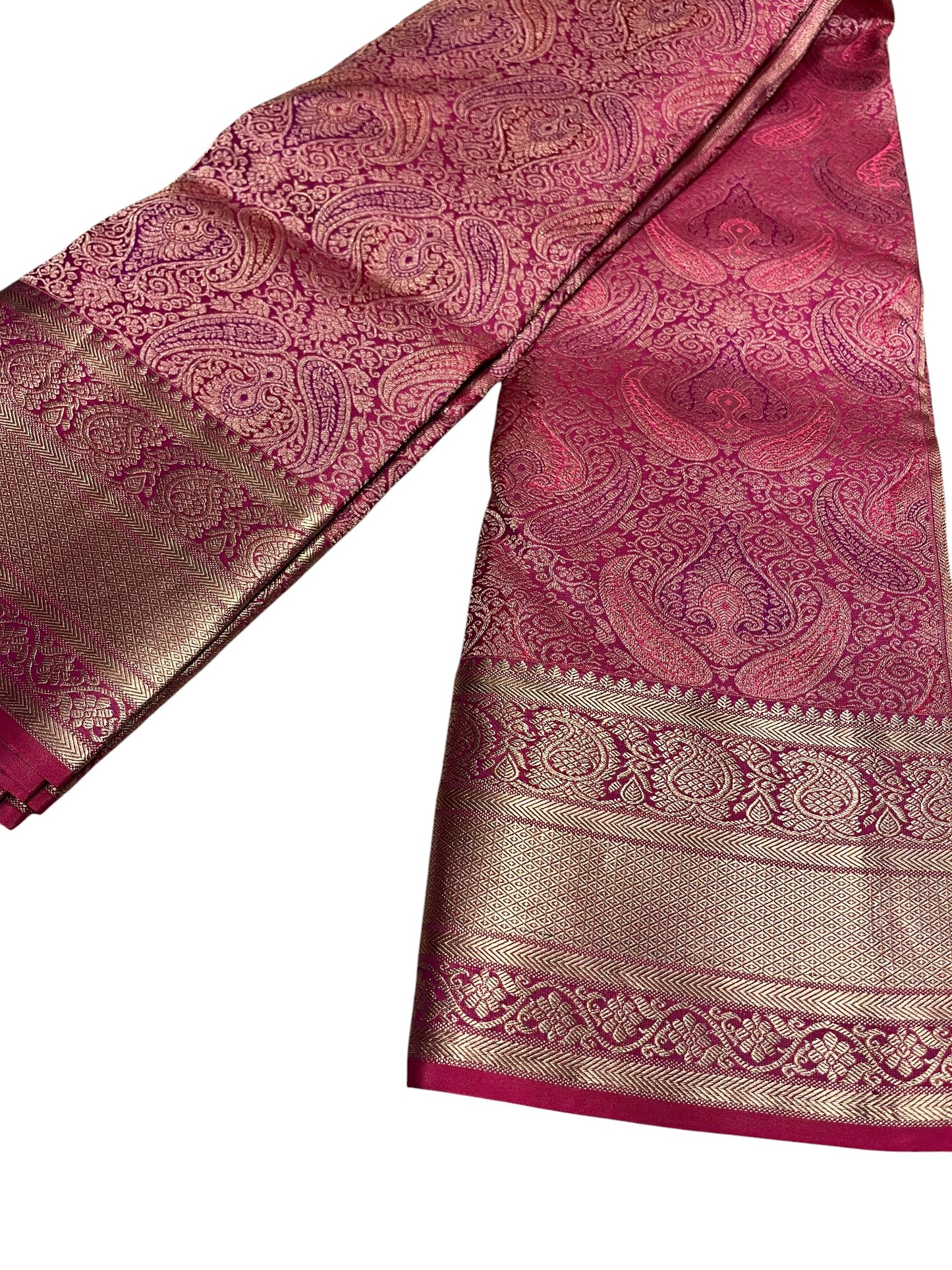 Southloom Pure Handloom Bridal Kanchipuram Silk Saree with Korvai Work (Magenta)