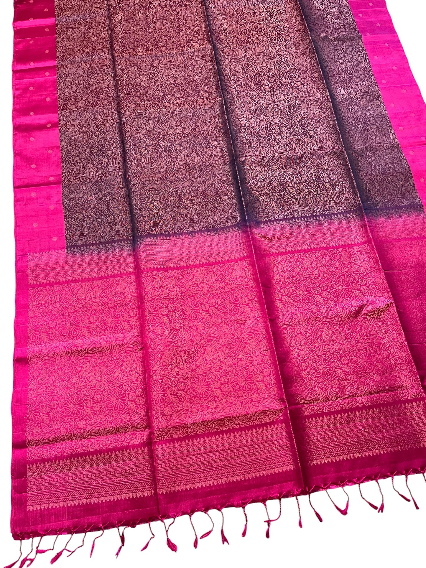Southloom Pure Handloom Bridal Kanchipuram Silk Saree with Korvai Work (Magenta & Purple )