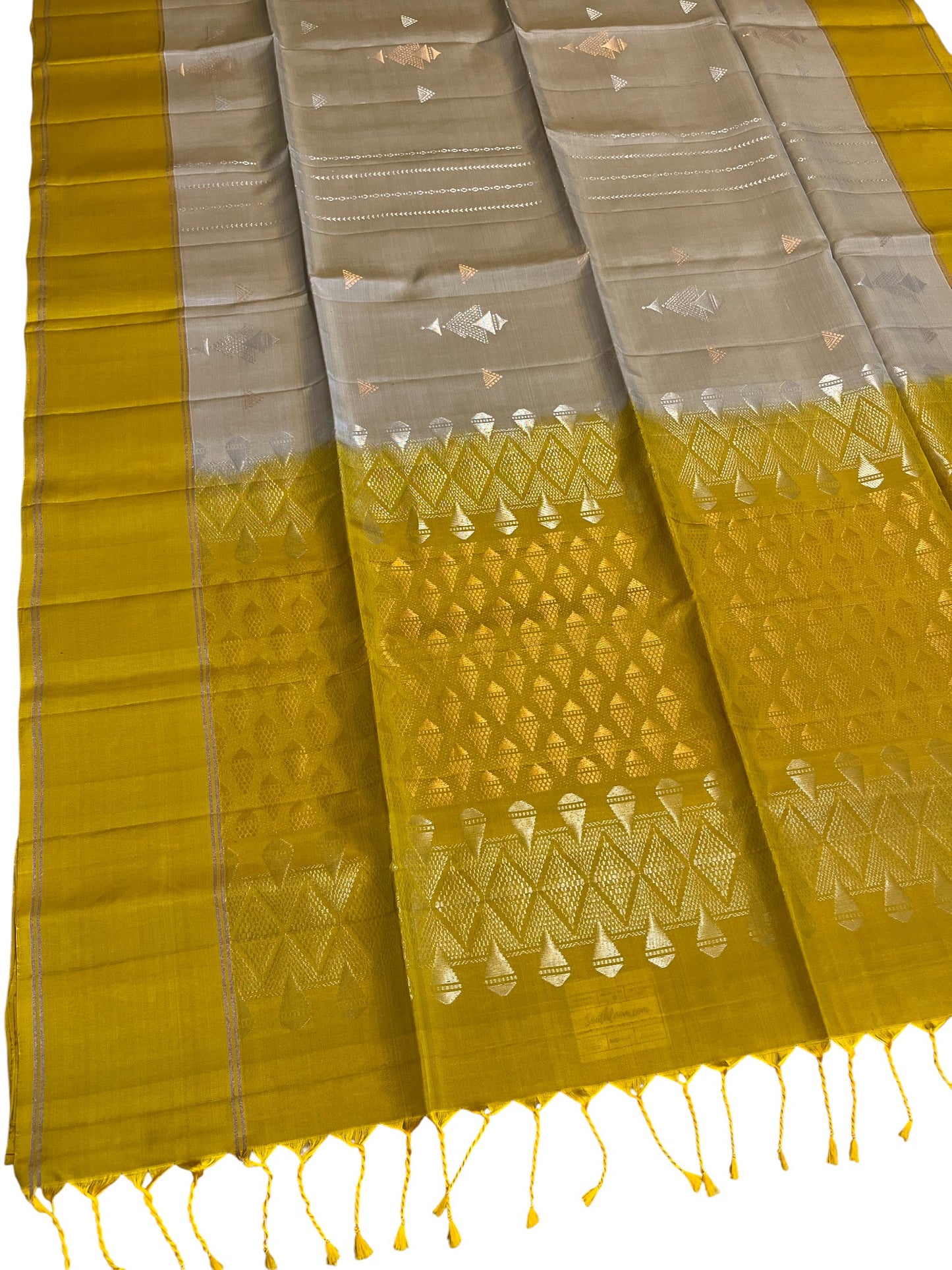 Southloom Pure Handloom Kanchipuram Silk Saree with Butta Work (Beige & Yellow)