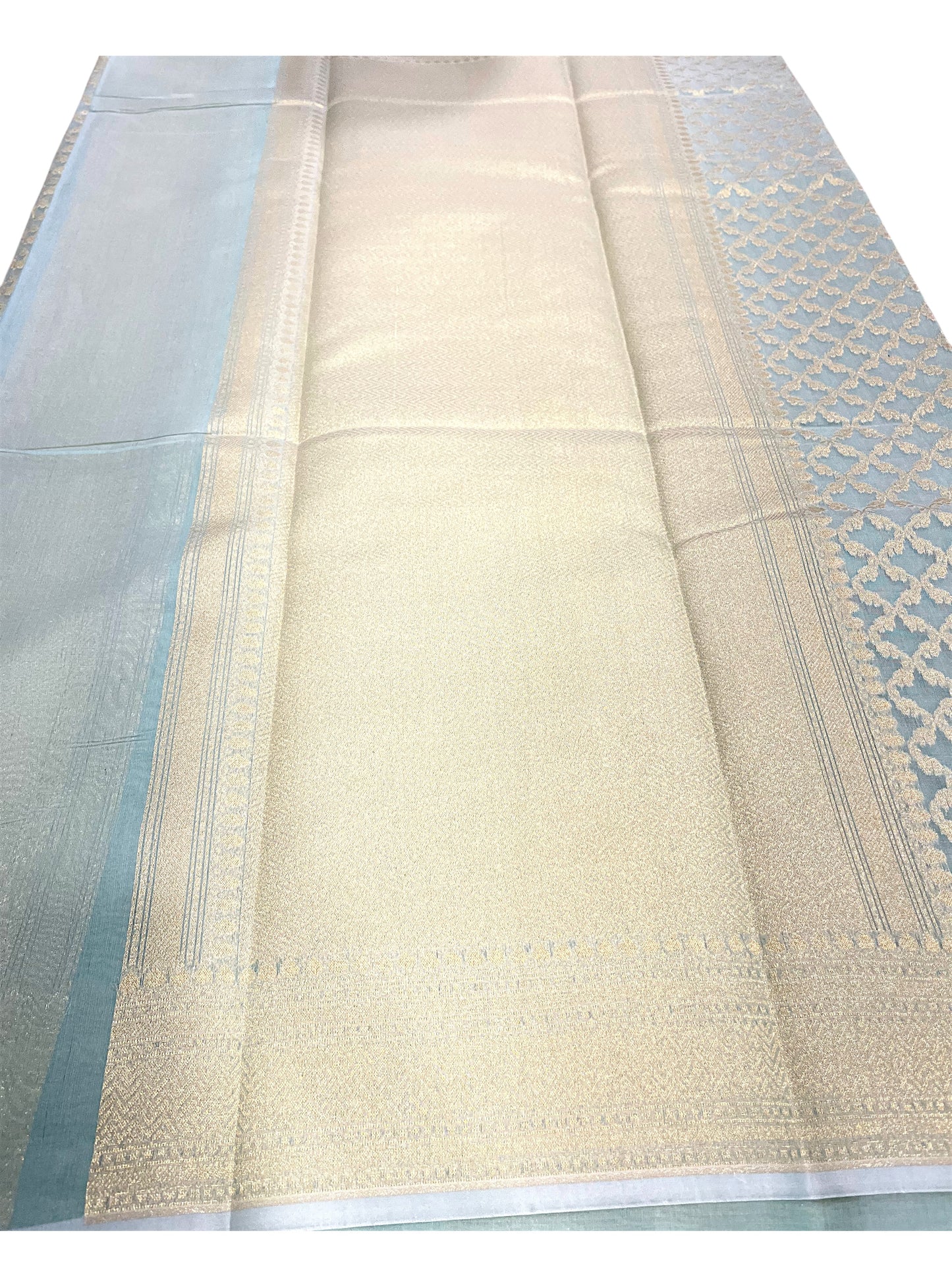 Southloom Cotton Banarasi Silk Saree with Woven Work on Body and Borders (Green)