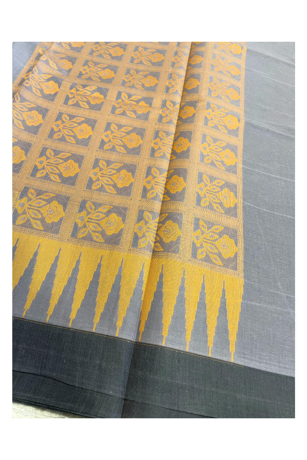 Southloom Kerala Cotton Saree with Floral Woven Works Across Body in Blue