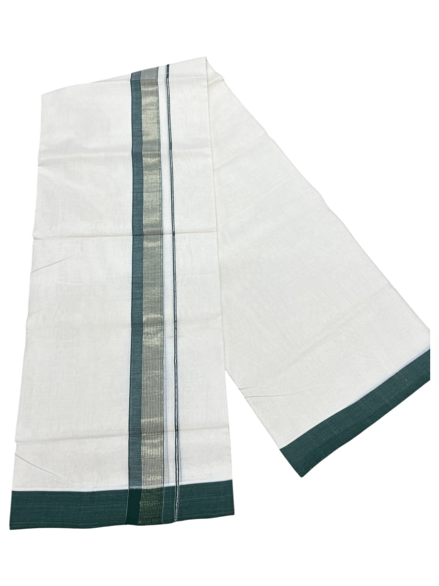 Southloom Unakkupaavu Premium Handloom Cotton Double Mundu with Gold Kasavu and Green Border