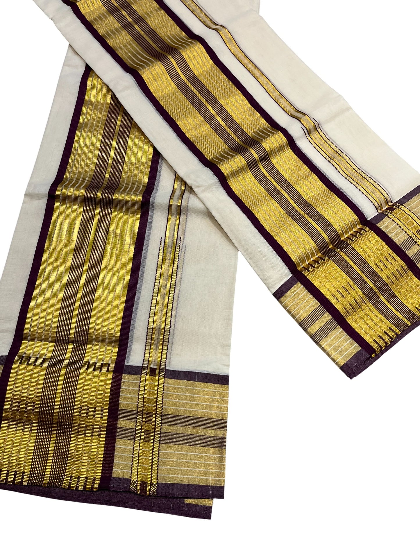 Southloom Premium Handloom Set Mundu with Kasavu Purple and Golden Border (2.80 Mtr)