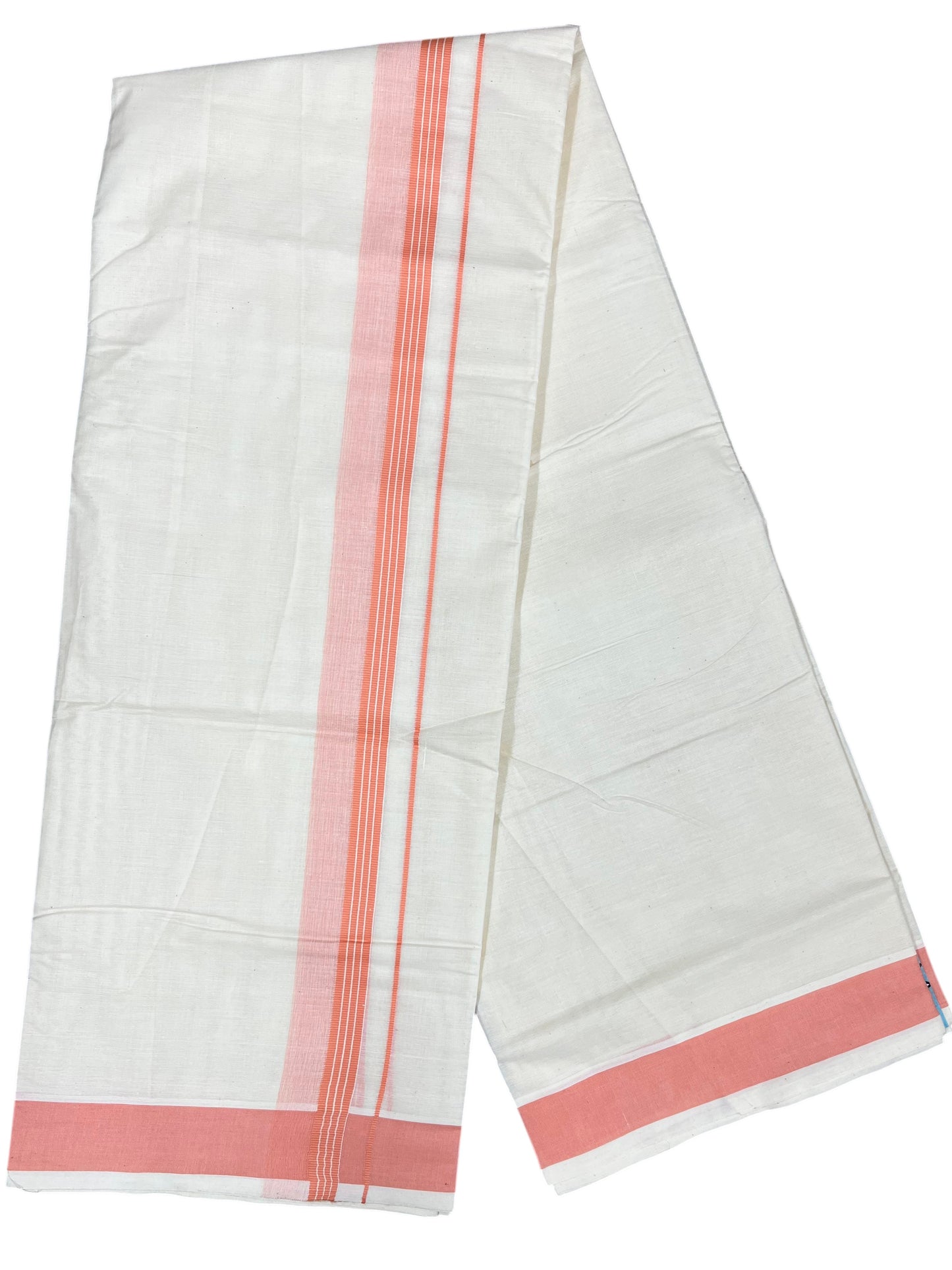Southloom Pure Cotton Mundu with Peach Border (South Indian Kerala Dhoti)