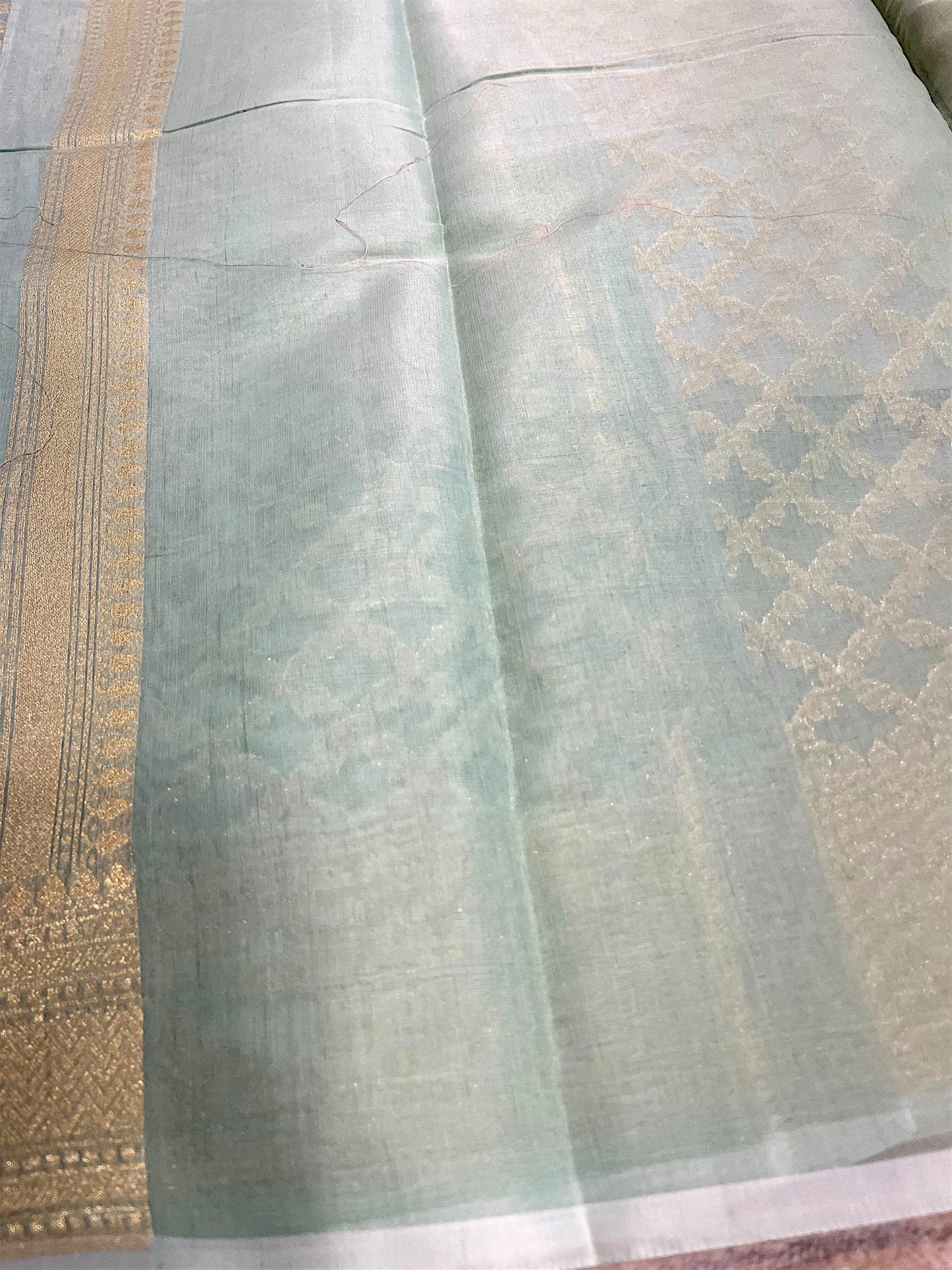 Southloom Cotton Banarasi Silk Saree with Woven Work on Body and Borders (Green)