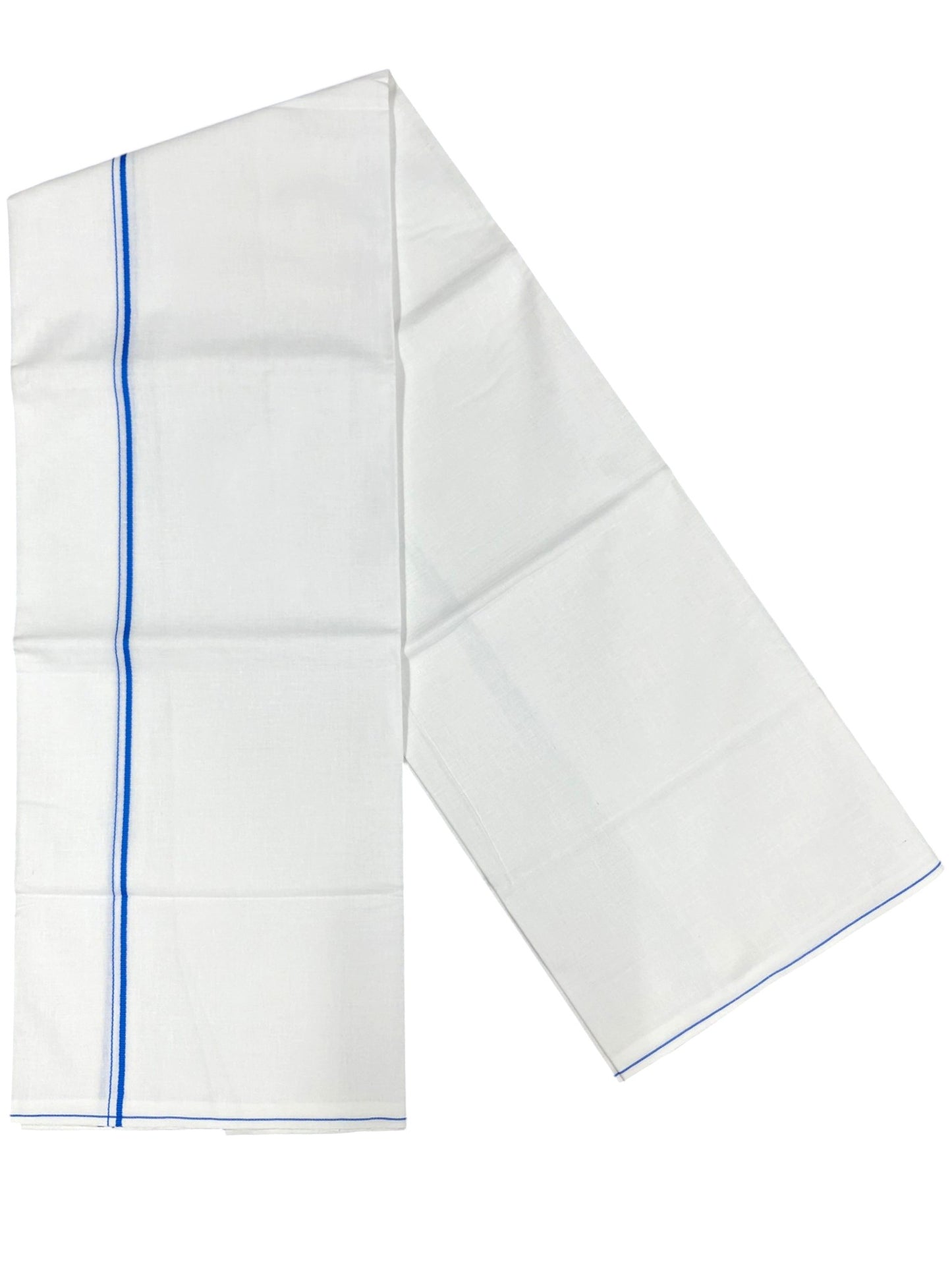 Southloom Pure White Cotton Single Eerkkil Kara Mundu with Blue Border (South Indian Kerala Dhoti)
