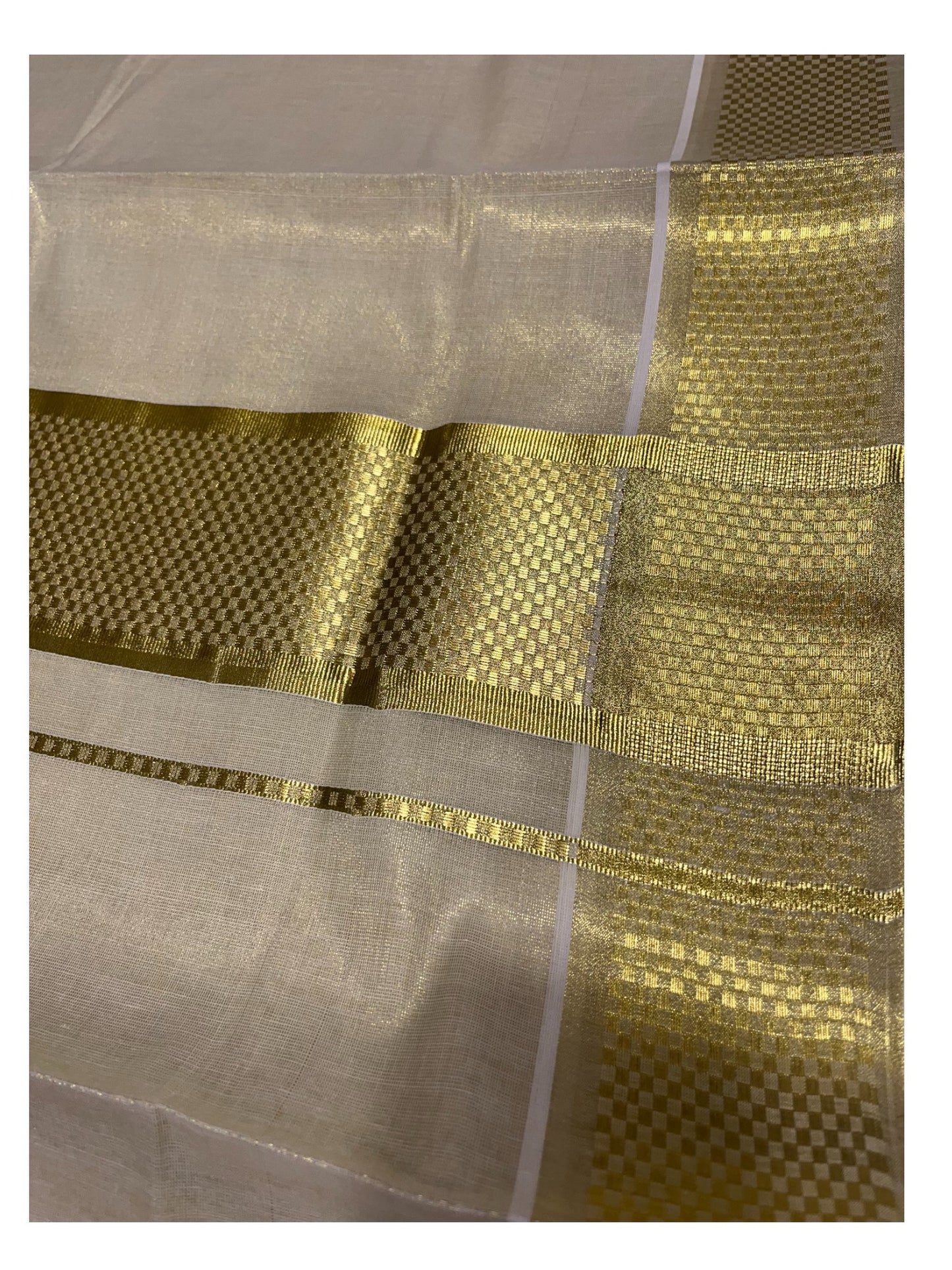 Southloom Kerala Tissue Plain Kasavu Saree with Gold Paa Neythu Border
