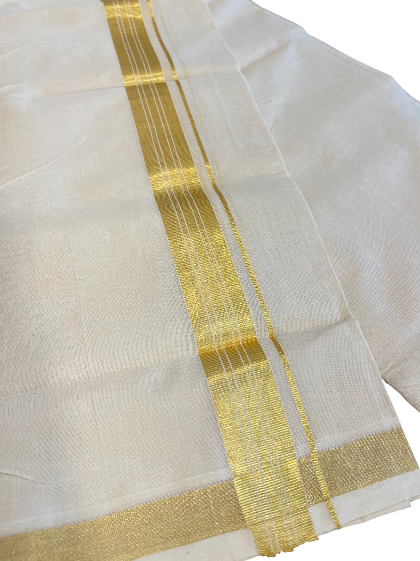 Southloom Premium Handloom Cotton Double Mundu with Gold Kasavu