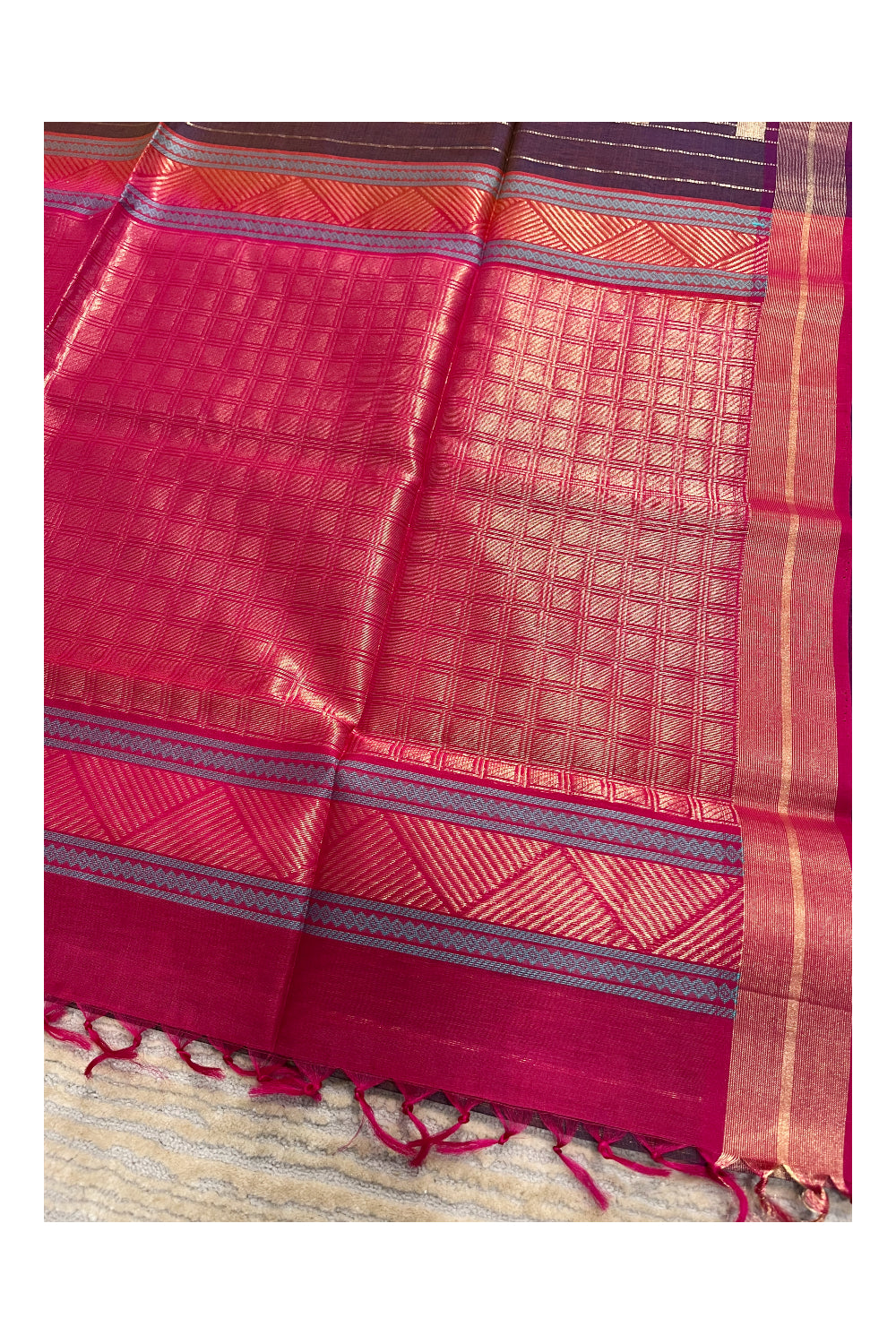 Southloom Pure Handloom Cotton Silk Saree With Handwoven Work Across Body and Blouse in Brown And Pink