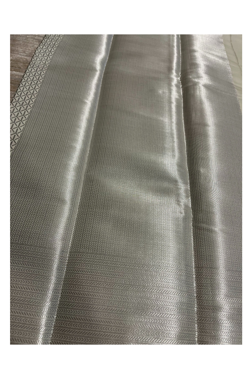 Southloom Banarasi Silver Zari Brocade Work Silk Saree in Silver Pastel Shade