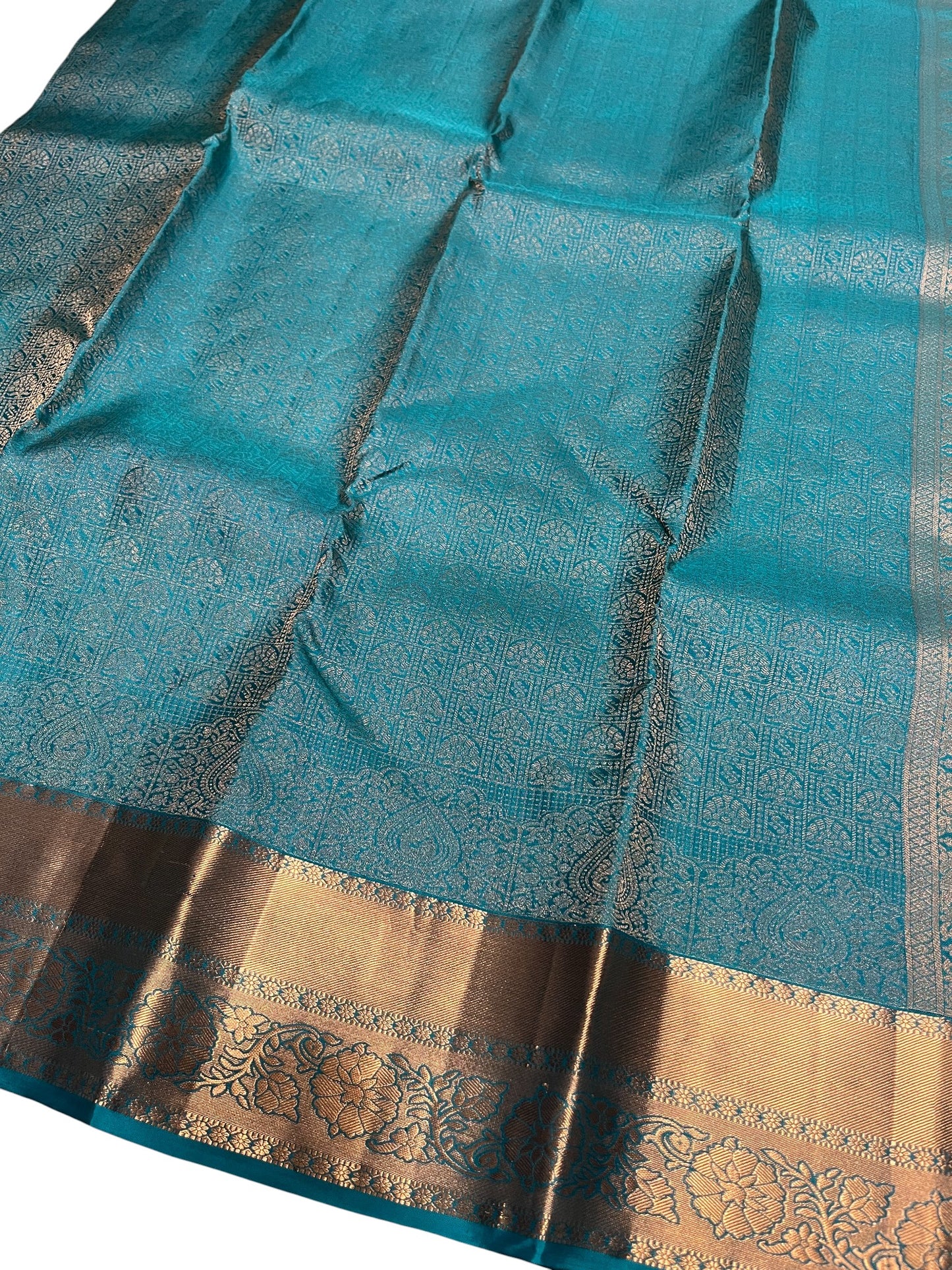 Southloom Pure Handloom Bridal Kanchipuram Silk Saree with Korvai Work (Blue)
