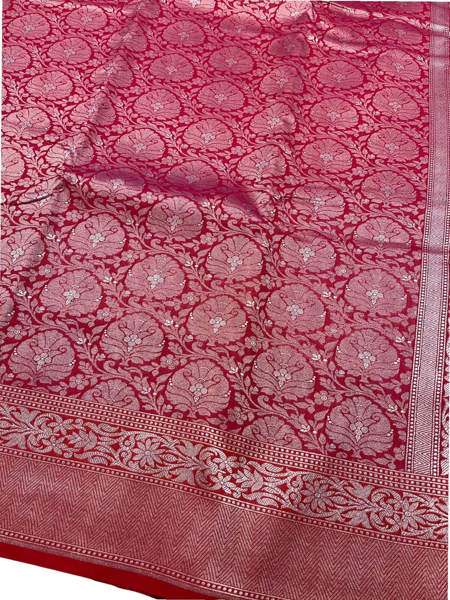 Southloom Pure Banarasi Silk Saree with Woven Work on Body and Borders (Reddish Pink)