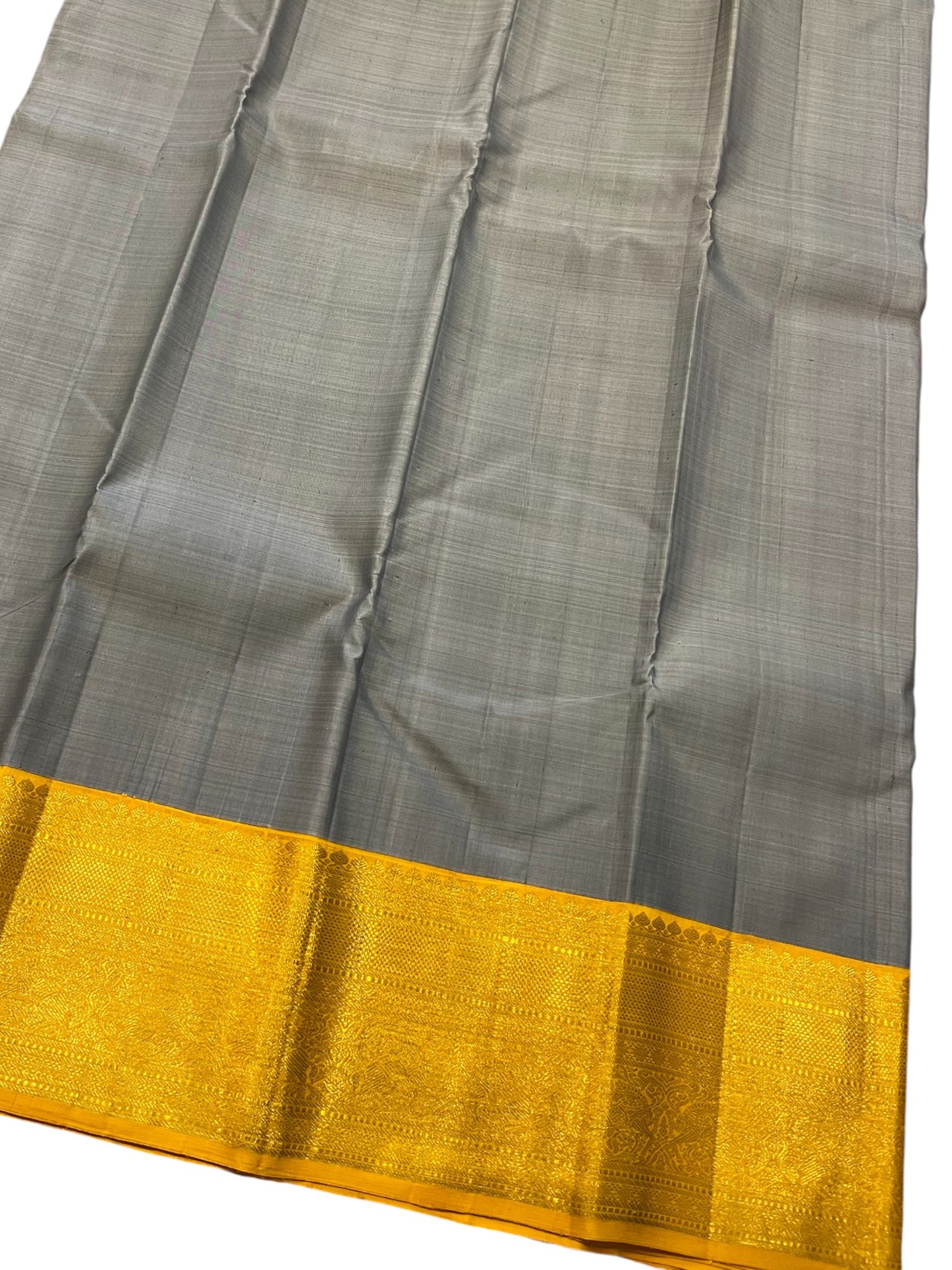 Southloom Pure Handloom Kanchipuram Silk Saree (Grey & Yellow )