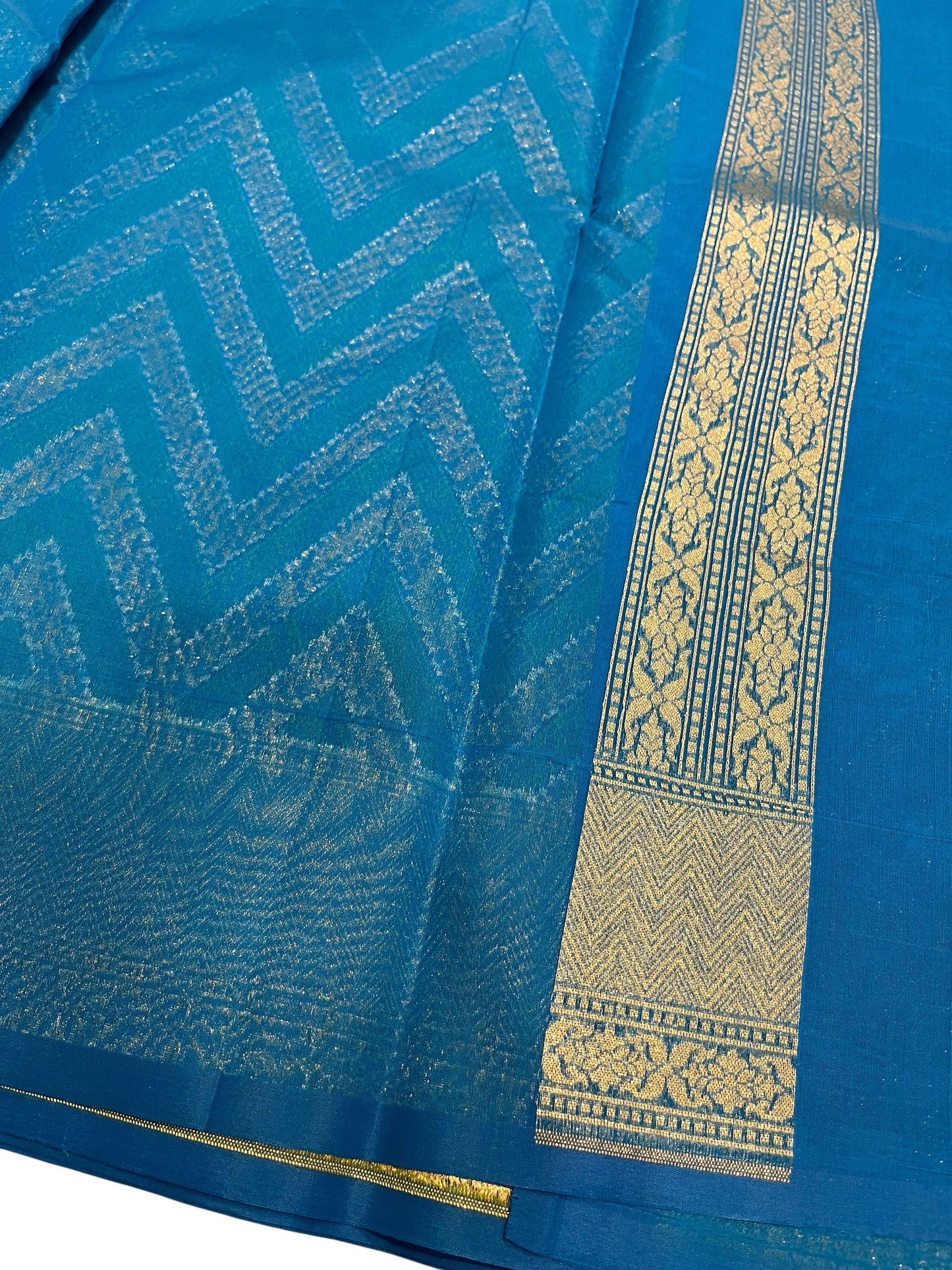 Southloom Cotton Banarasi Silk Saree with Woven Work on Body and Borders (Blue)