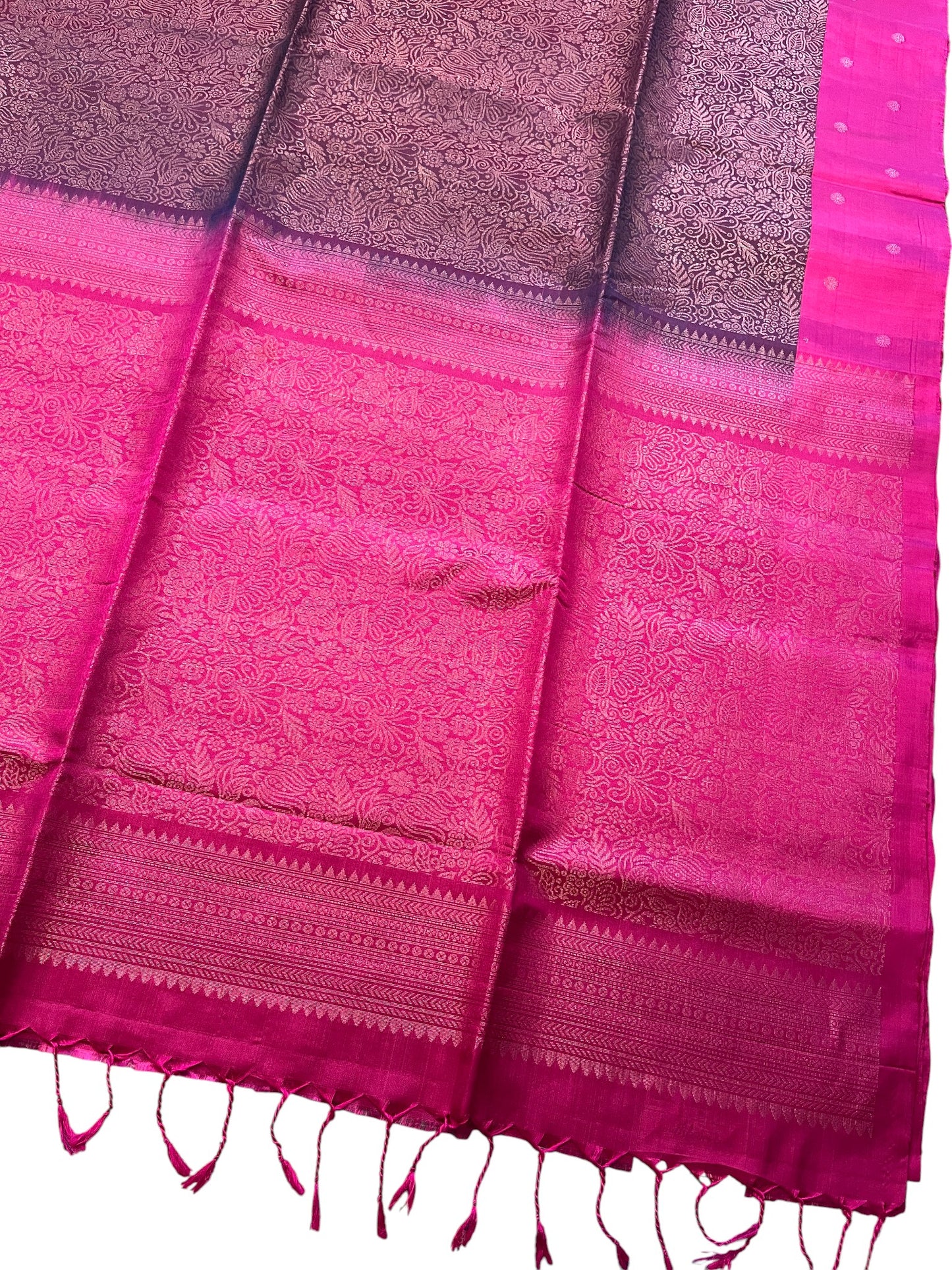 Southloom Pure Handloom Bridal Kanchipuram Silk Saree with Korvai Work (Magenta & Purple )