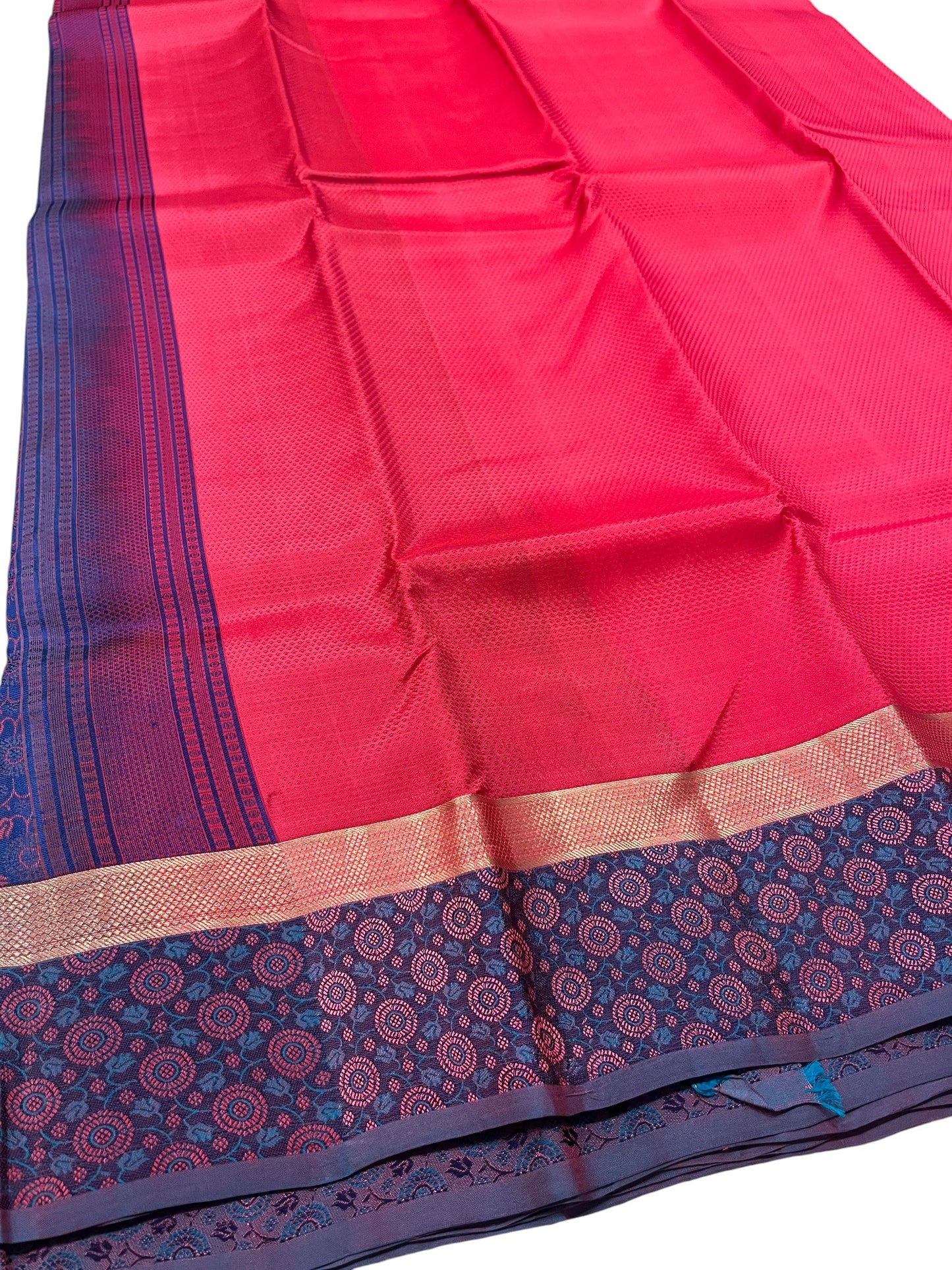 Southloom Pure Handloom Bridal Kanchipuram Silk Saree with Korvai Work(Red&Blue)