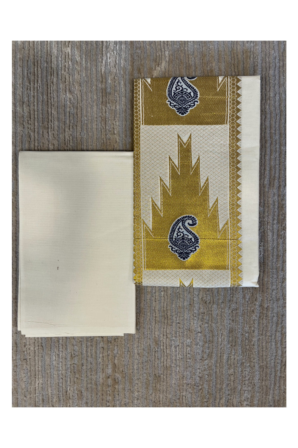 Southloom™ Cotton Churidar Salwar Suit Material with Gold And Blue Work (include Lines Shawl / Dupatta)
