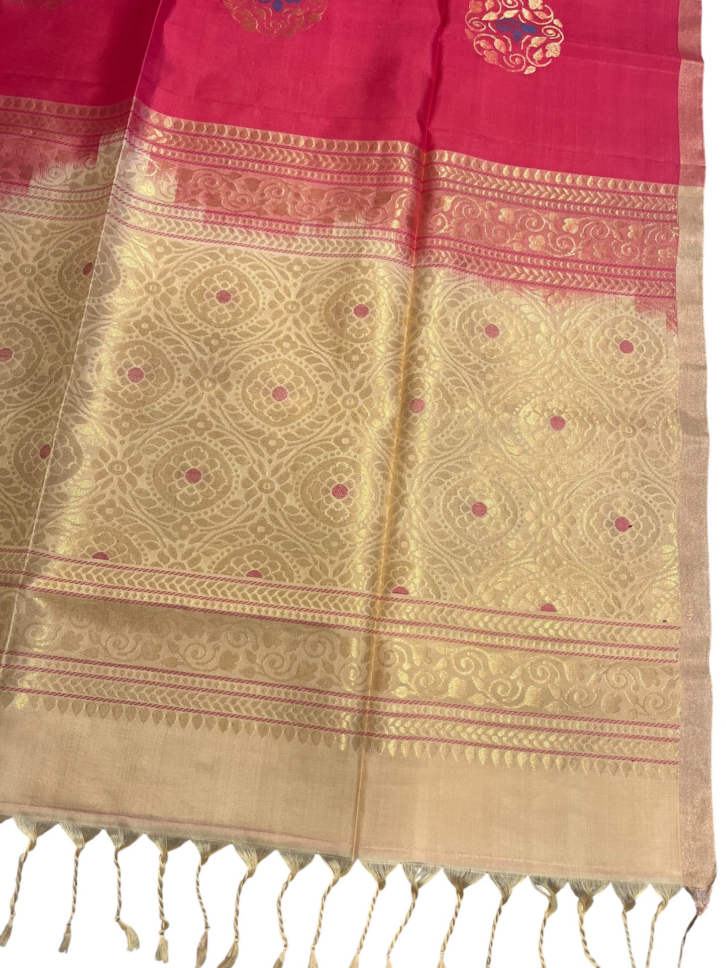 Southloom Pure Handloom Kanchipuram Silk Saree with Butta Work (Beige & Peach)