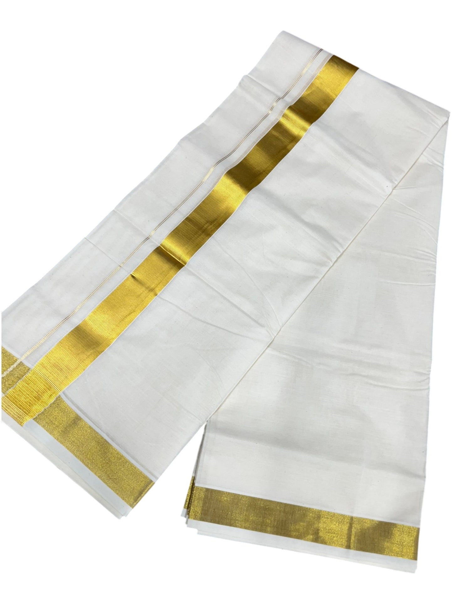 Southloom Kerala Pure Cotton Double Mundu with Gold Kasavu and Border (South Indian Dhoti)