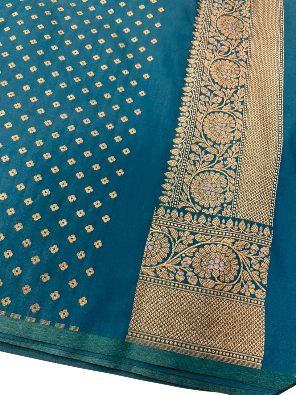 Southloom Pure Banarasi Silk Saree with Woven Work on Body and Borders (Blue)