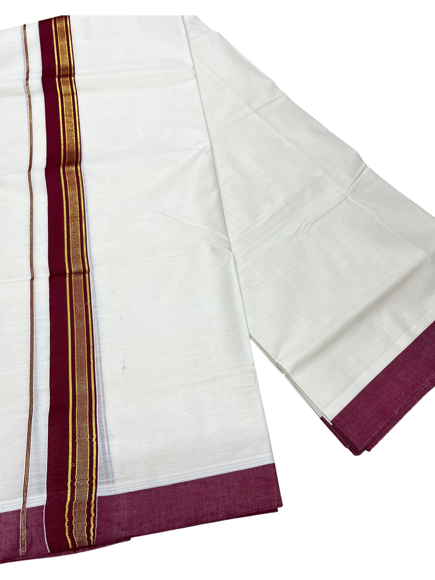 Southloom Pure Cotton Mundu with Maroon Border (South Indian Kerala Dhoti)