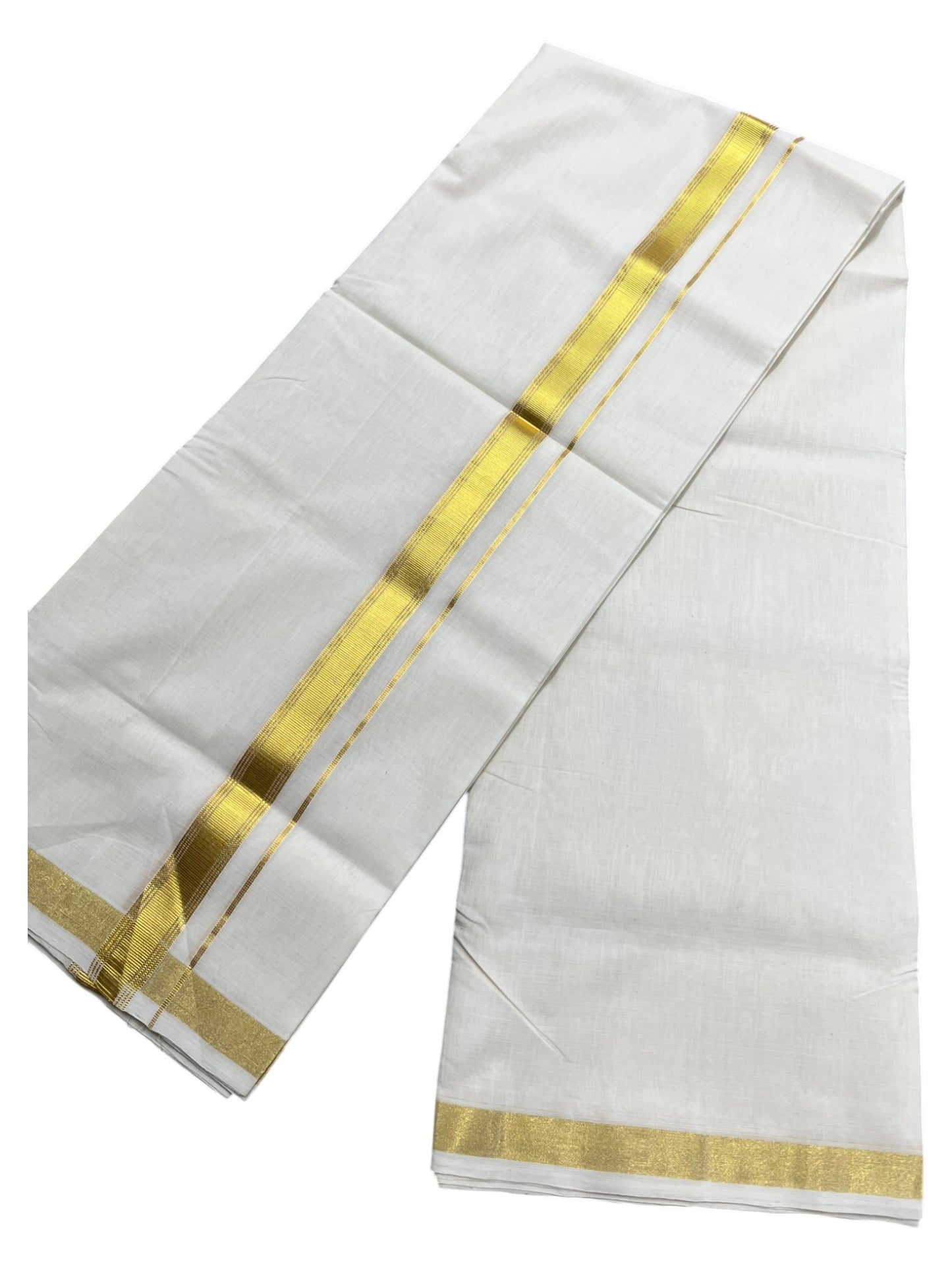 Southloom Premium Handloom Cotton Double Mundu with Gold Kasavu Border