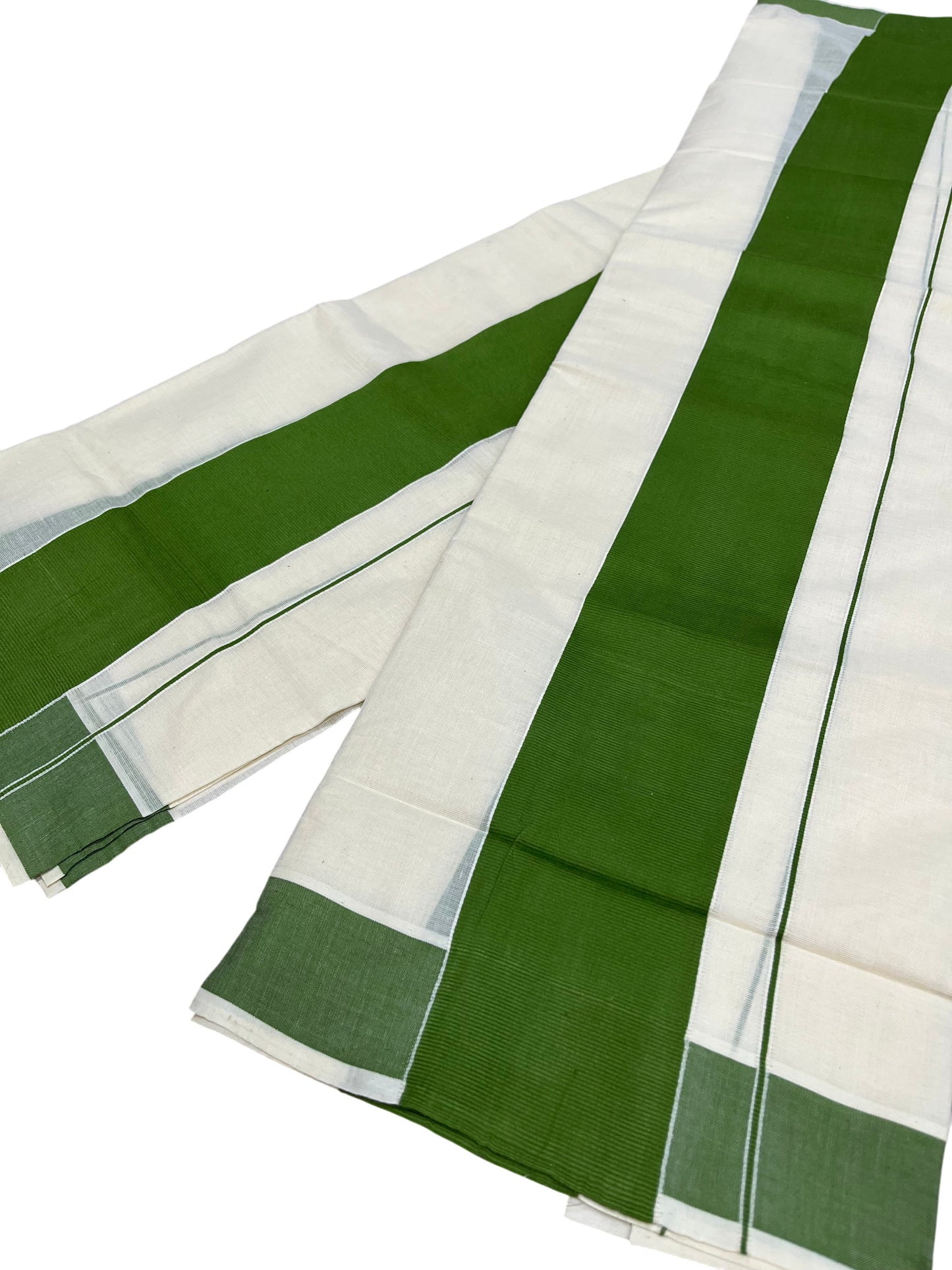 Southloom Kerala Cotton Set Mundu (Mundum Neriyathum) with Kasavu and Green Border