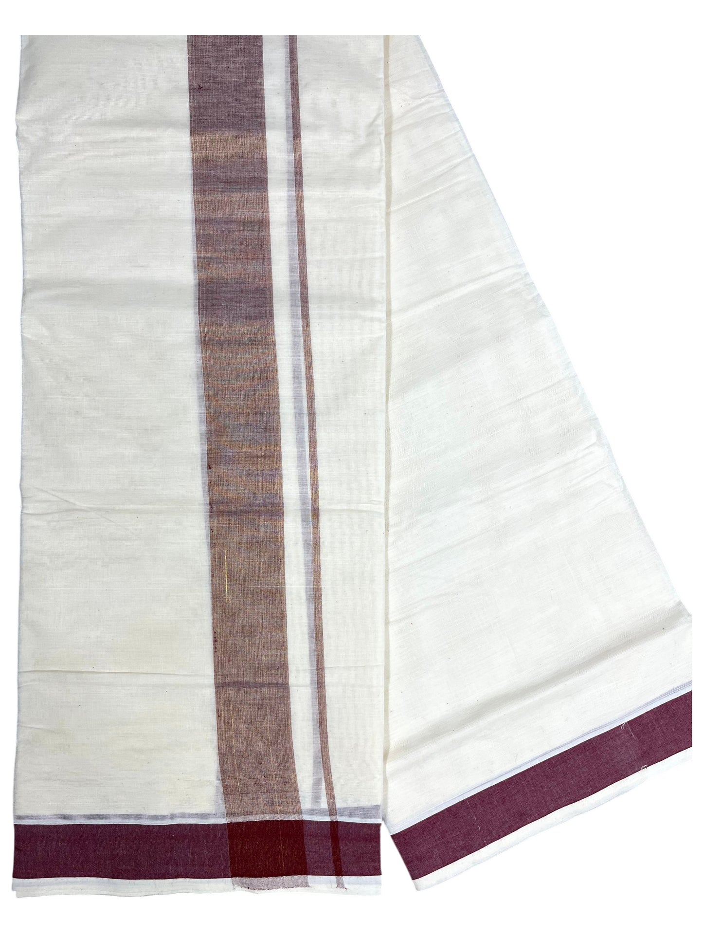 Southloom Kerala Pure Cotton Double Mundu with Maroon Border (South Indian Kerala Dhoti)