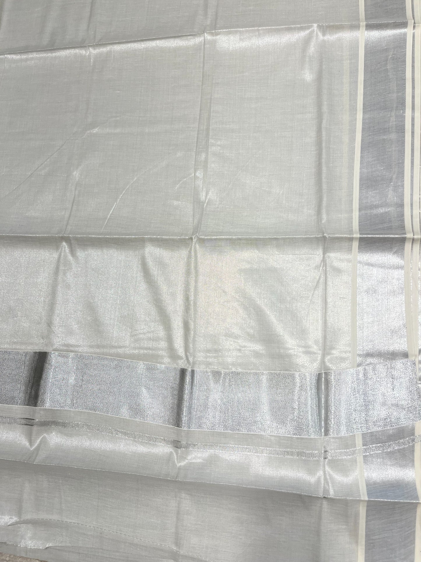 Southloom Silver Kasavu Tissue Plain Kerala Saree