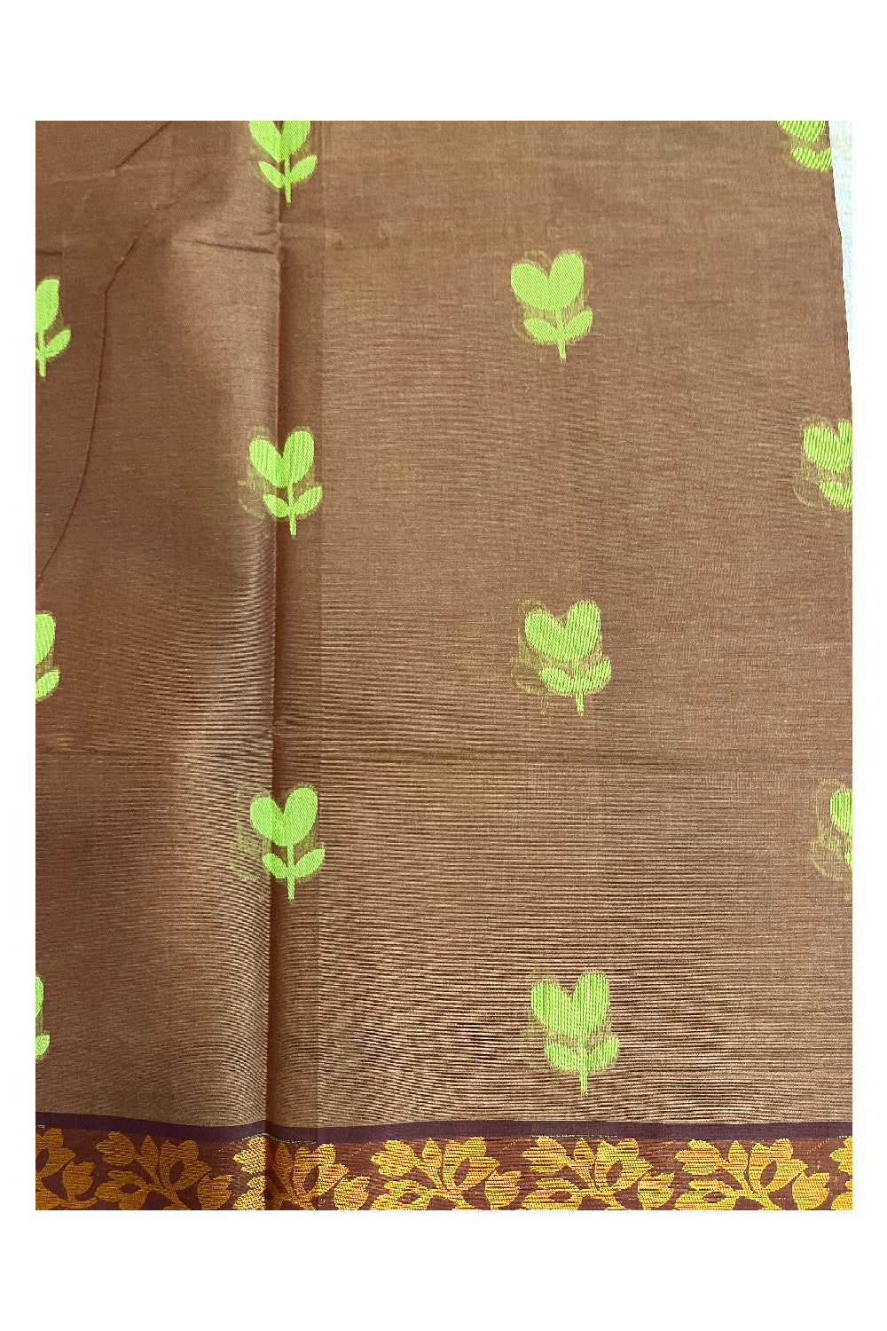 Southloom Kerala Cotton Saree with Floral Woven Works Across Body in Brown