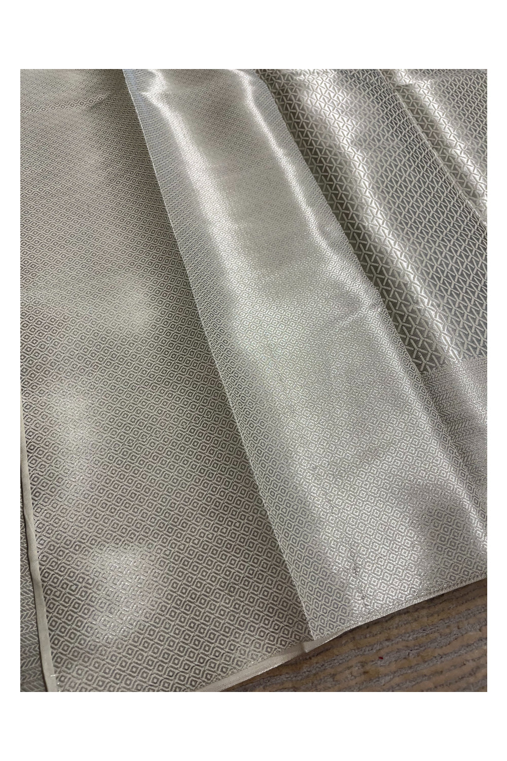 Southloom Banarasi Silver Zari Brocade Work Silk Saree in Silver Pastel Shade