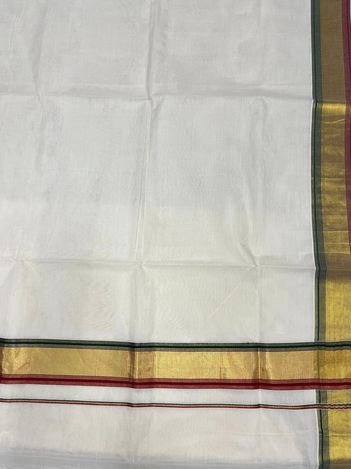 Southloom Kerala Cotton Kasavu Saree with Dark Green And Maroon Border