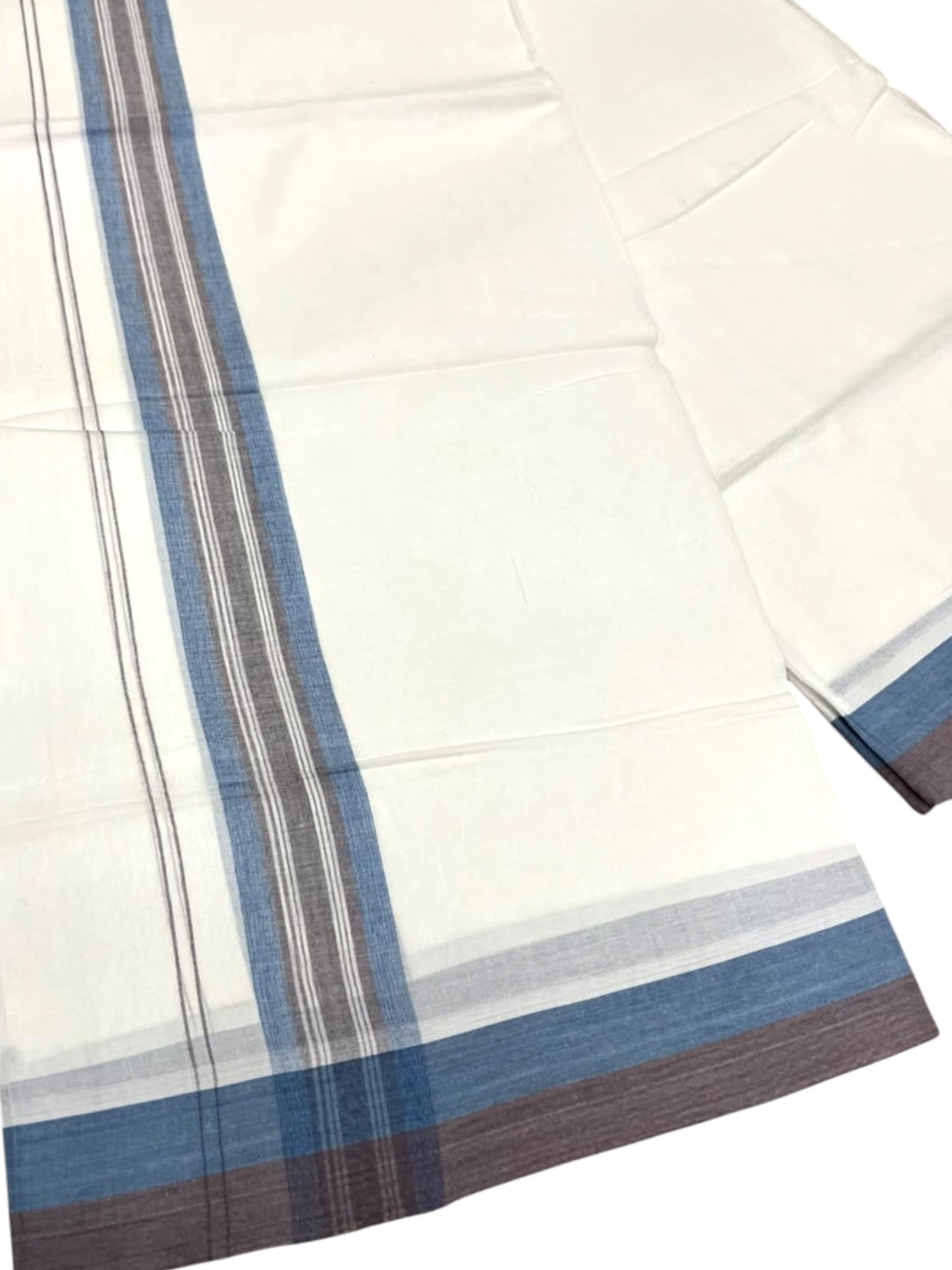 Southloom Pure Cotton Mundu with Blue Border (South Indian Kerala Dhoti)