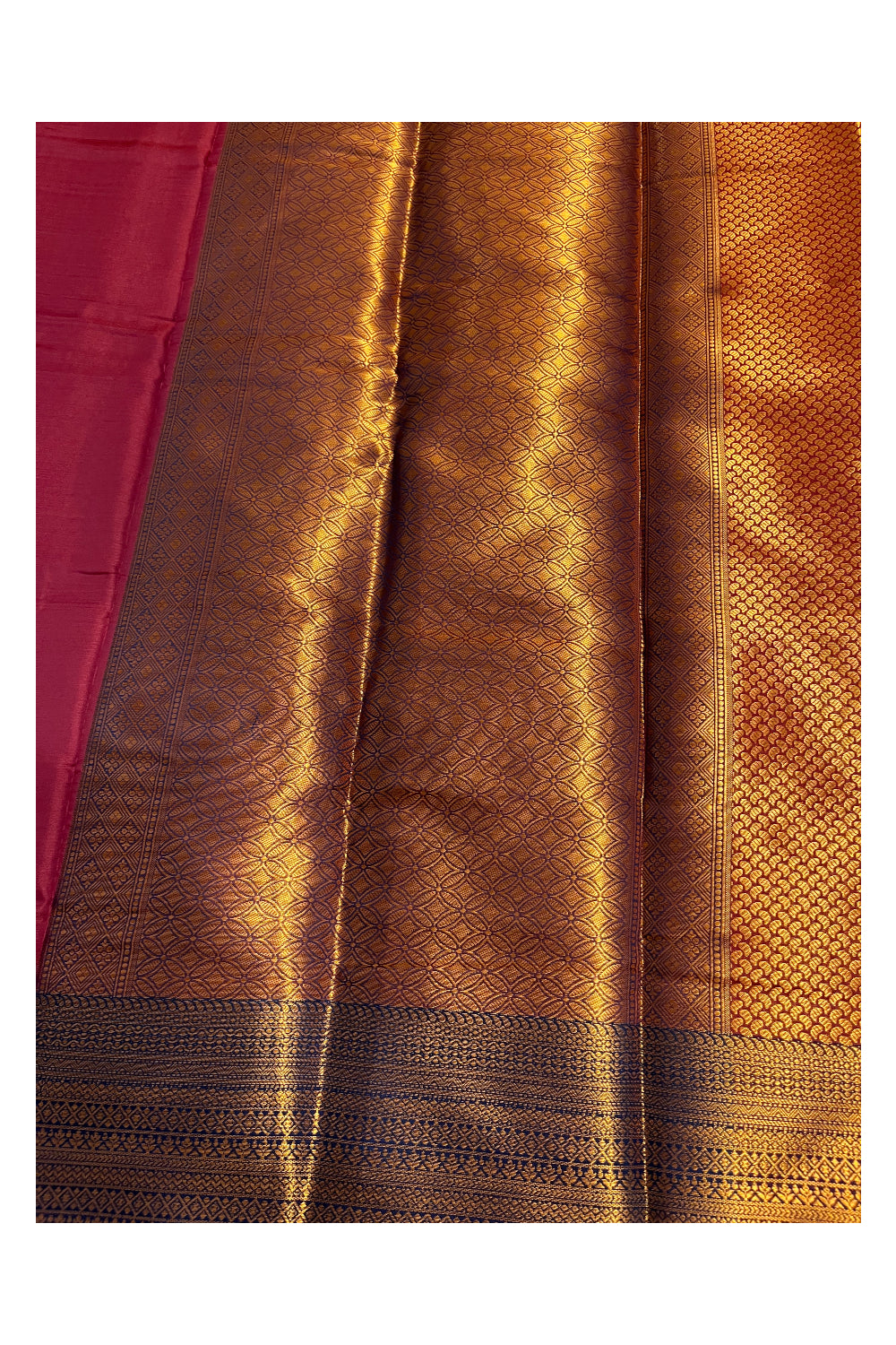 Southloom Banarasi Silk Brocade Bridal Saree WIth Woven Borders And Blouse Piece in Gold And Red
