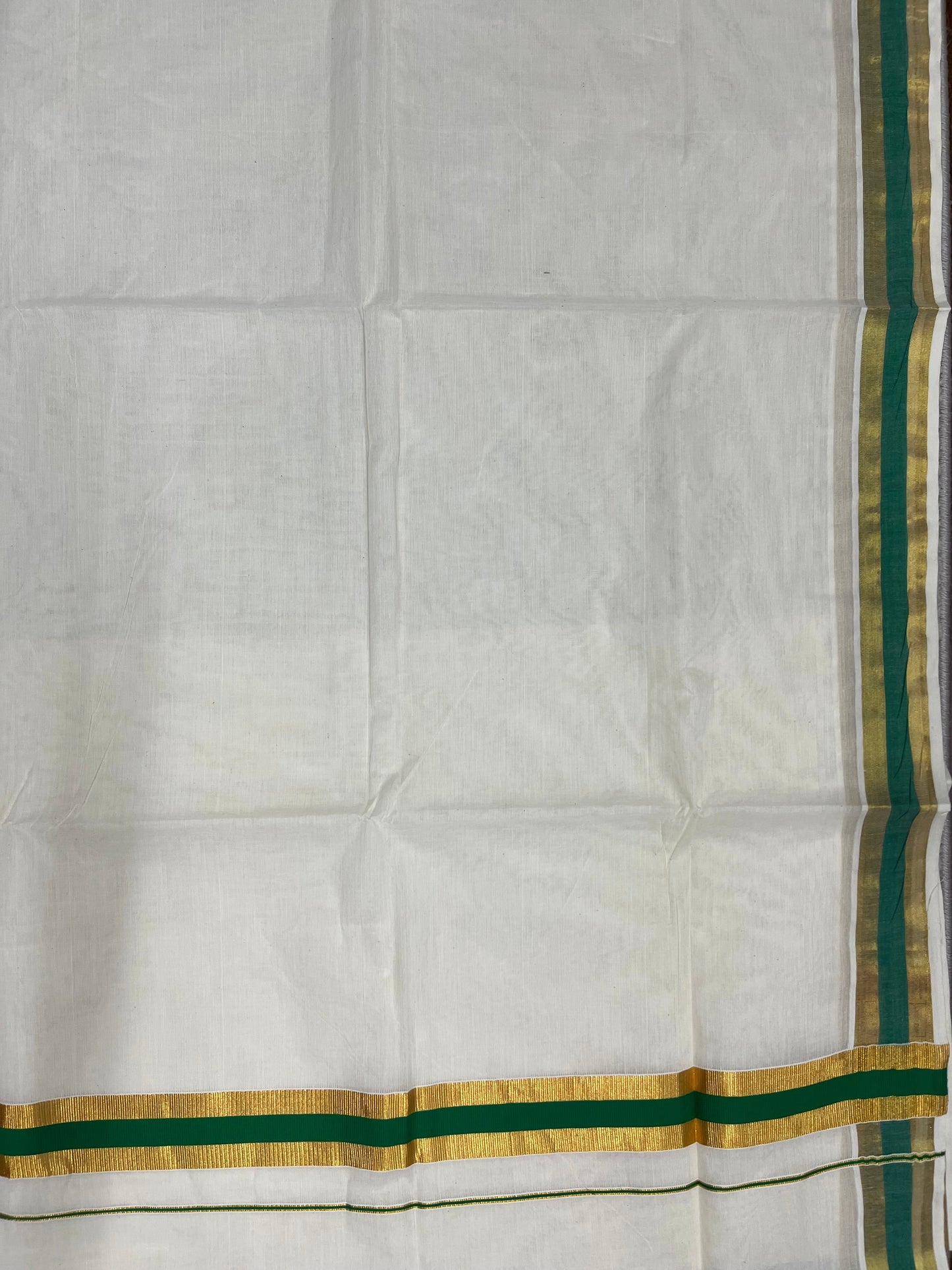 Southloom Kerala Cotton Kasavu Saree with Green Border