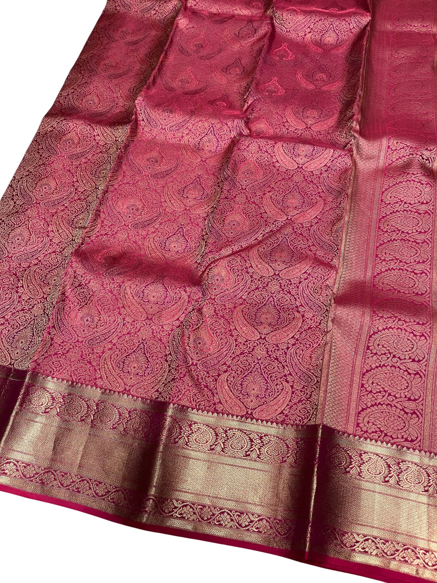 Southloom Pure Handloom Bridal Kanchipuram Silk Saree with Korvai Work (Magenta)
