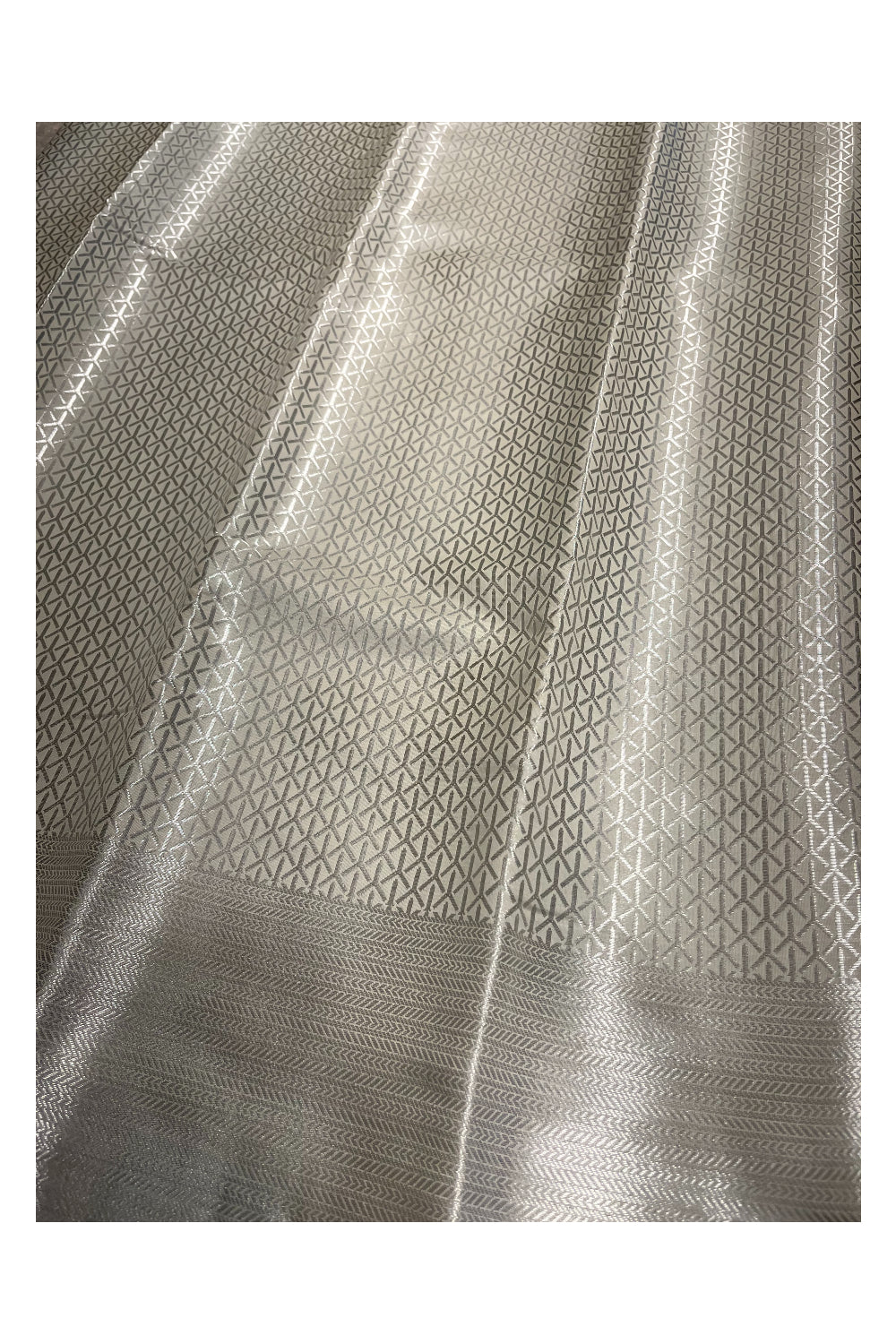 Southloom Banarasi Silver Zari Brocade Work Silk Saree in Silver Pastel Shade