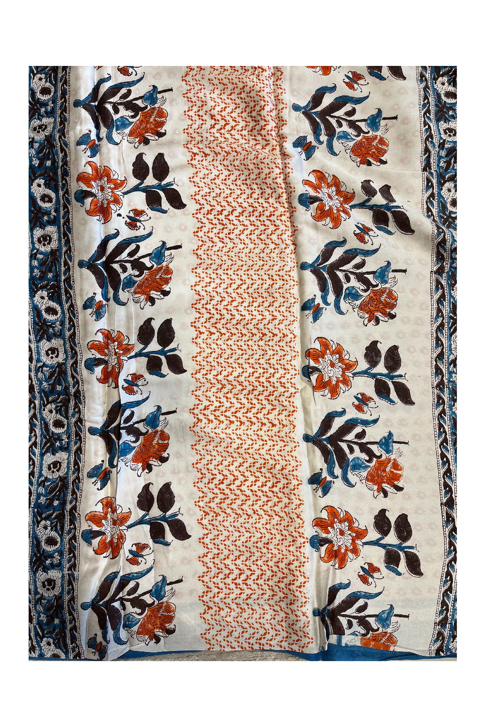 Southloom Pure Modal Silk Saree With Original Hand Block Print On Body Pallu And Blouse