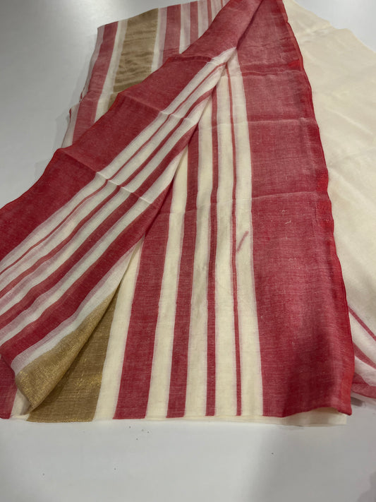 Red & White Mul Cotton Saree SL0015