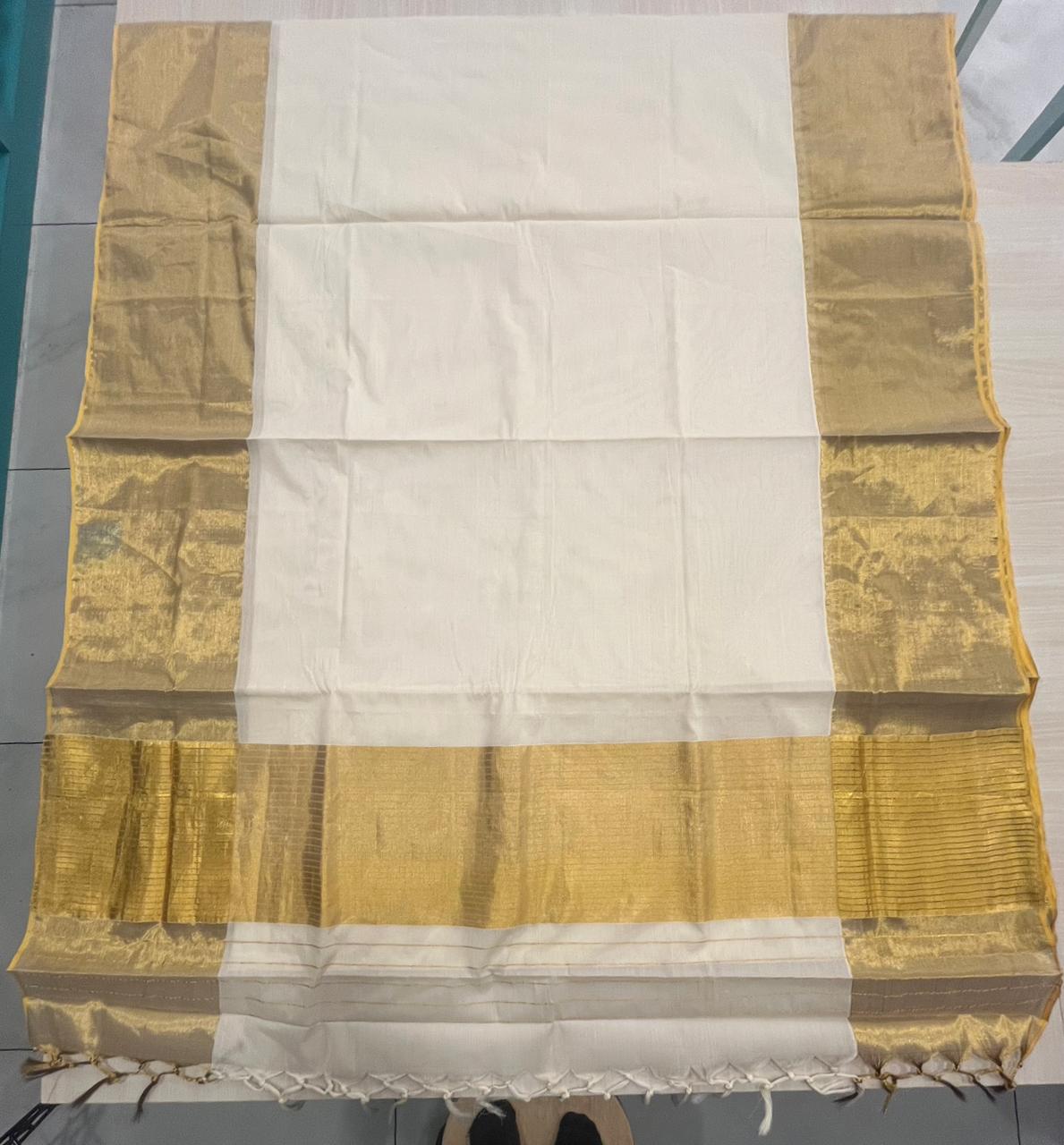 Handloom Replica Plain Saree with Orange Borders SL0021