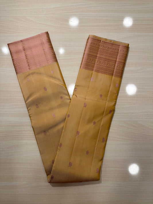 Southloom Pure Handloom Bridal Kanchipuram Silk Saree with Resham Work (Beige) SL623