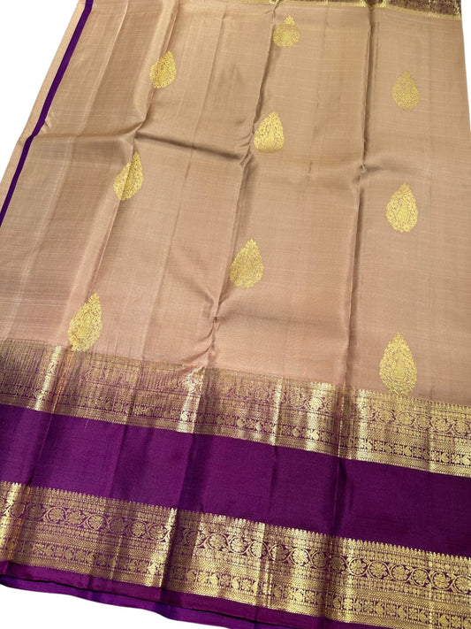 Southloom Pure Handloom Bridal Kanchipuram Brocade Silk Saree (Violet & Beige) SL623
