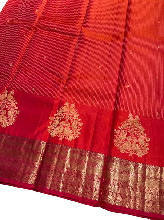Southloom Pure Handloom Bridal Kanchipuram Brocade Silk Saree (Pink& Orange) SL623