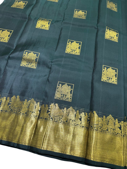 Southloom Pure Handloom Bridal Kanchipuram Brocade Silk Saree (Green) SL623