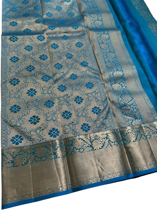 Southloom Pure Handloom Bridal Kanchipuram Brocade Silk Saree (Blue) SL623