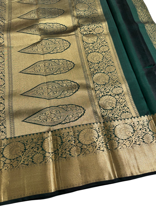 Southloom Pure Handloom Bridal Kanchipuram Brocade Silk Saree (Green) SL623