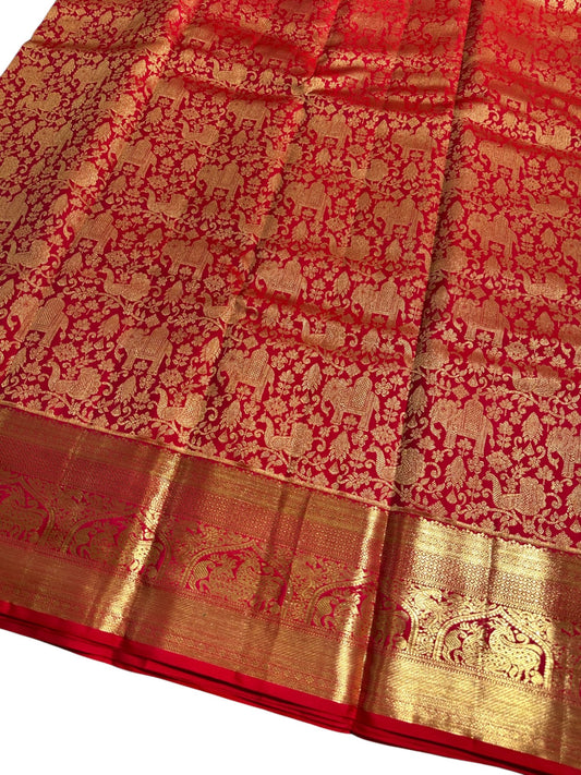 Southloom Pure Handloom Bridal Kanchipuram Brocade Silk Saree (Red) SL623