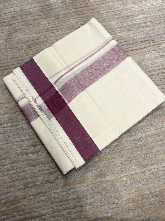 Southloom Pure Cotton Mundu with Maroon Lines and Maroon Border (South Indian Kerala Dhoti)