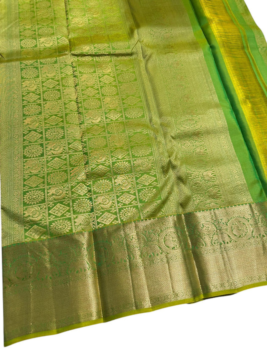 Southloom Pure Handloom Bridal Kanchipuram Brocade Silk Saree (Green) SL623