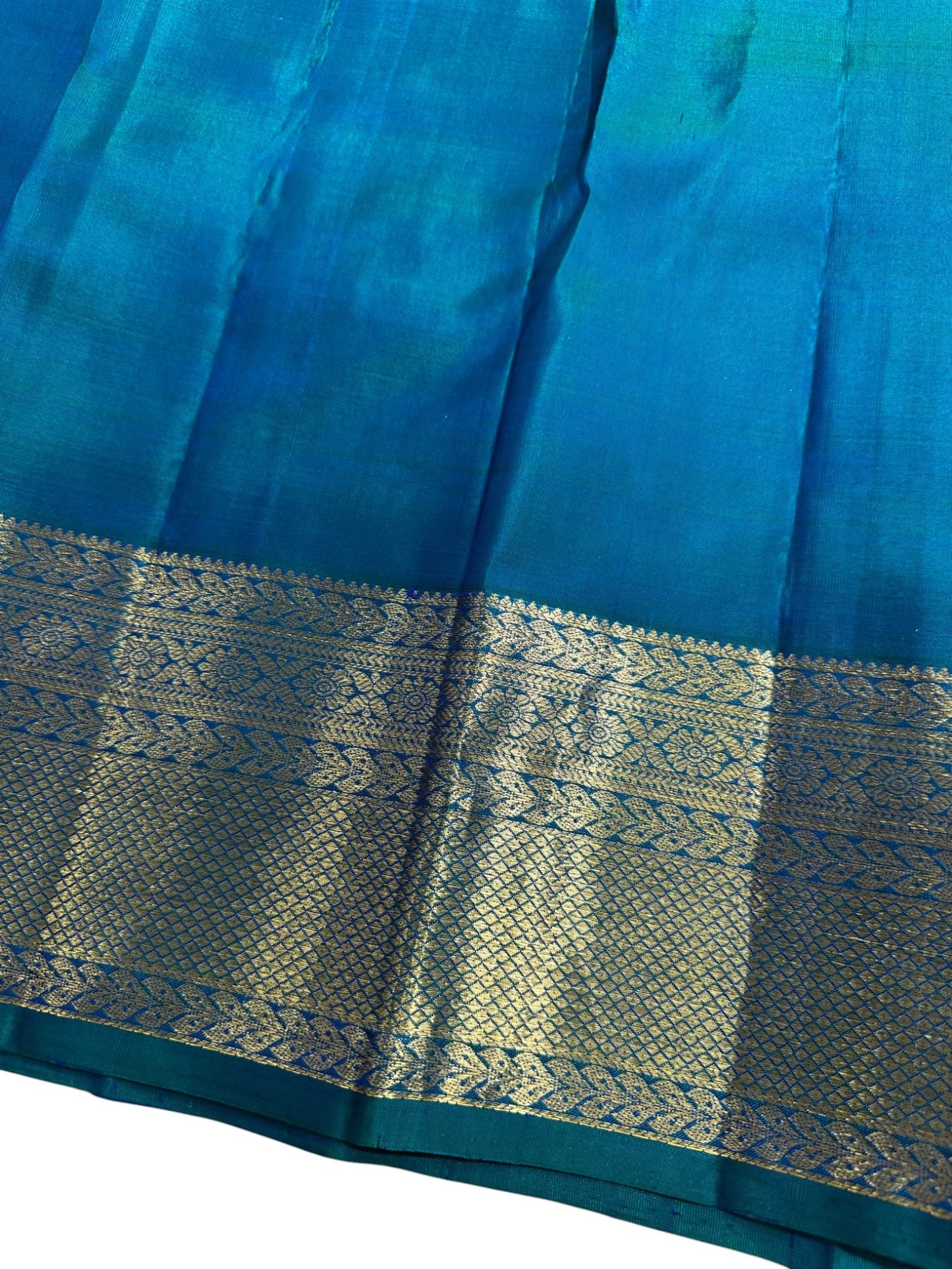 Southloom Pure Handloom Bridal Kanchipuram Brocade Silk Saree (Peacock Blue & Green) SL623